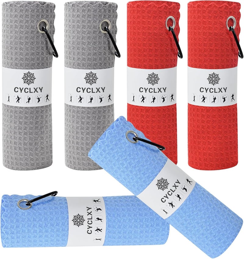 CYCLXY 6 Pcs Golf Bag Towels,16" X 16",Microfiber Waffle Pattern for Golf Bags Towel for Men Women,Fishing Essentials Gifts with Carabiner Clip,Dish Cloth,Kitchen Clean Towels - Image 1